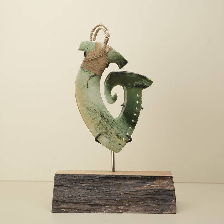 Hei Matau Inanga Raukaraka Notched Pounamu Sculpture