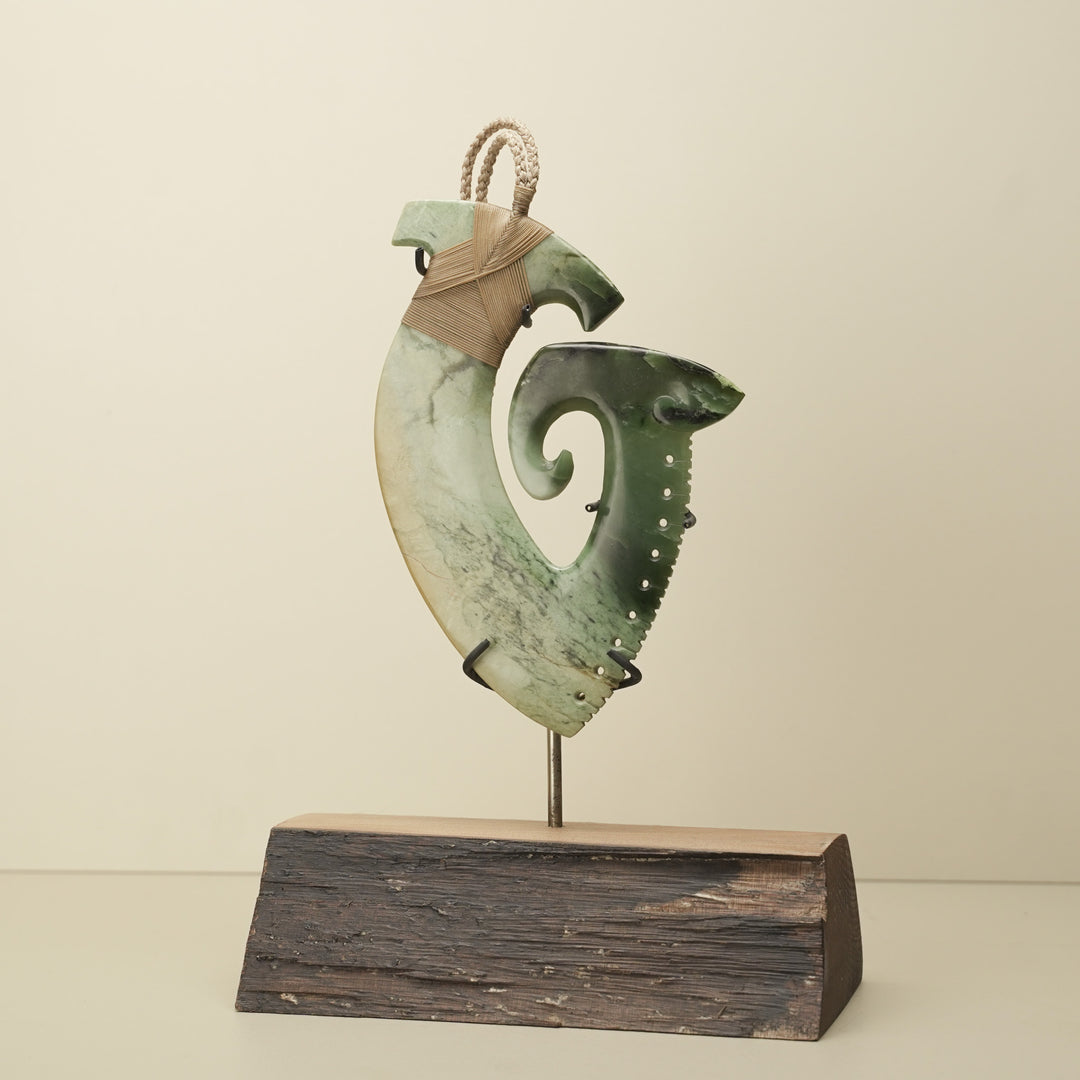 Hei Matau Inanga Raukaraka Notched Pounamu Sculpture