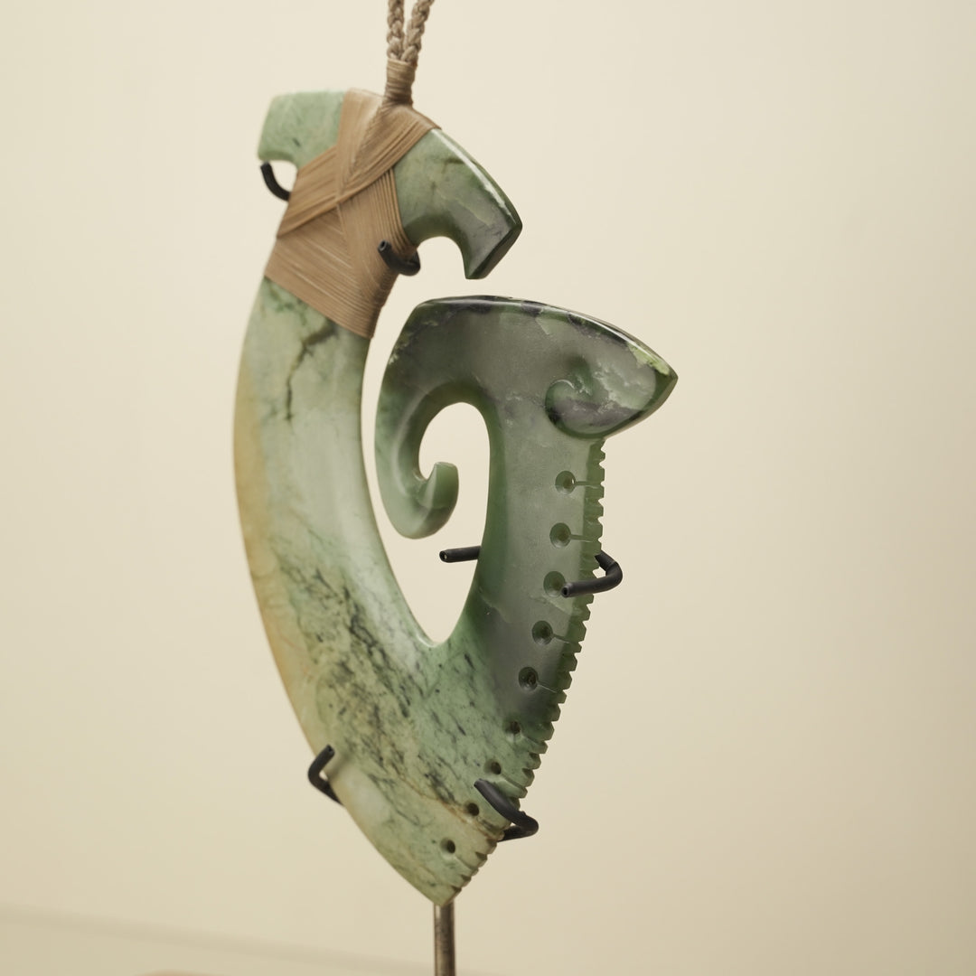 Hei Matau Inanga Raukaraka Notched Pounamu Sculpture