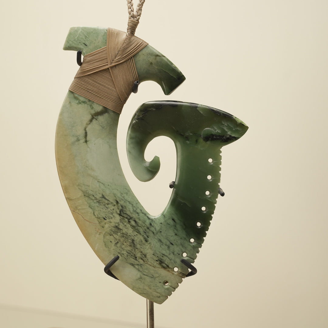 Hei Matau Inanga Raukaraka Notched Pounamu Sculpture
