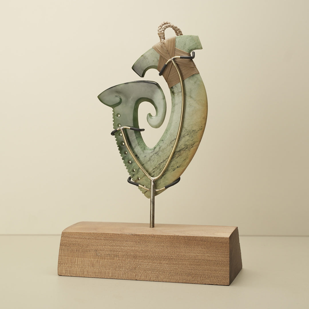 Hei Matau Inanga Raukaraka Notched Pounamu Sculpture
