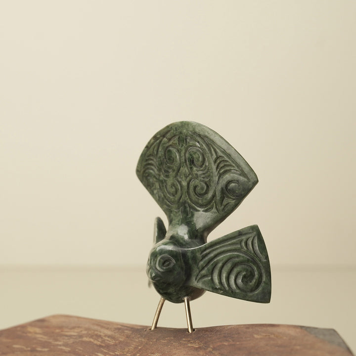 Pīwaiwaka (Fantail) Pounamu Whakairo Sculpture
