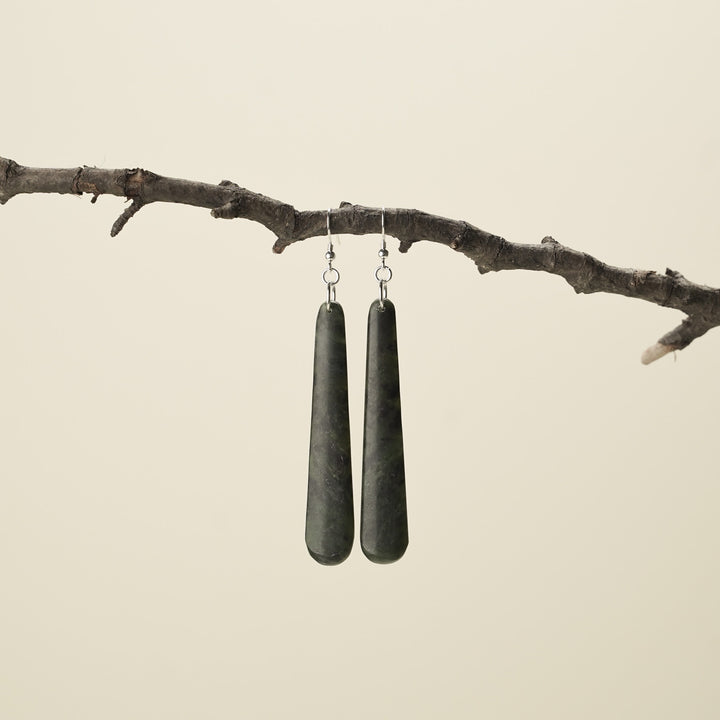 Large Matte Drop Pounamu Earrings 75mm