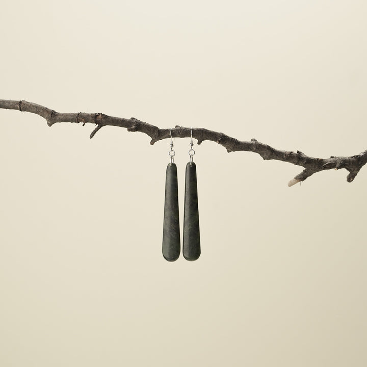 Large Matte Drop Pounamu Earrings 75mm
