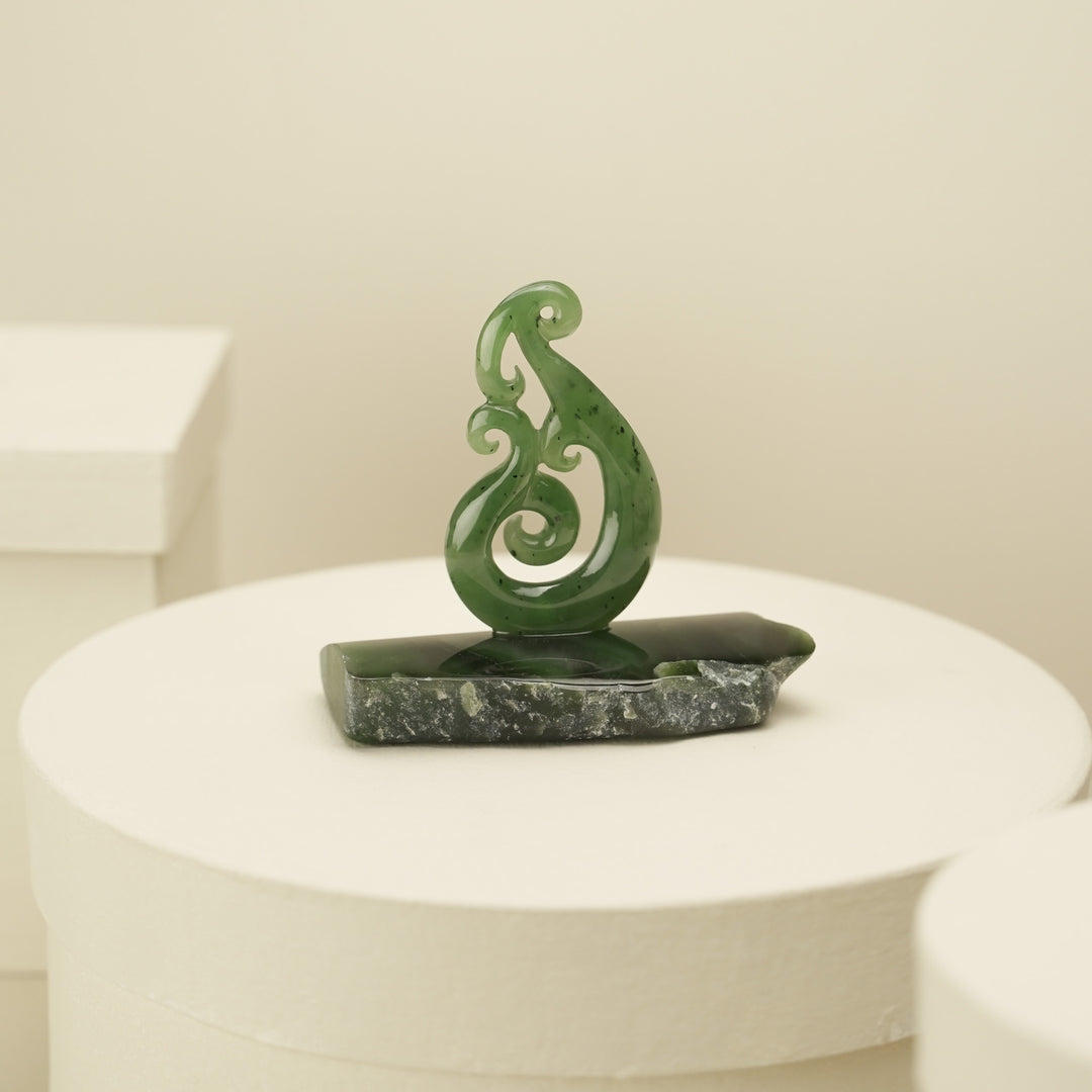Small Greenstone Quad Koru Sculpture