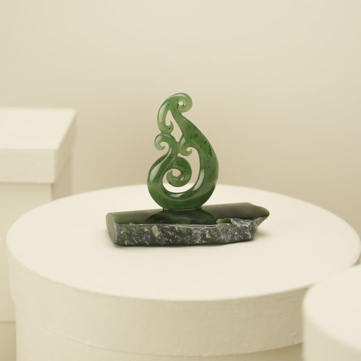 Small Greenstone Quad Koru Sculpture