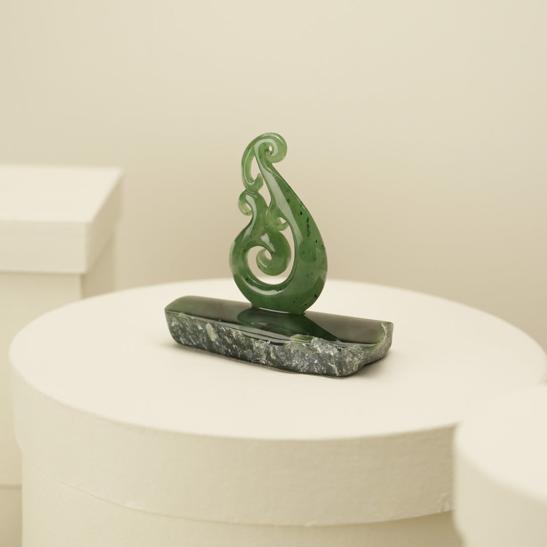 Small Greenstone Quad Koru Sculpture