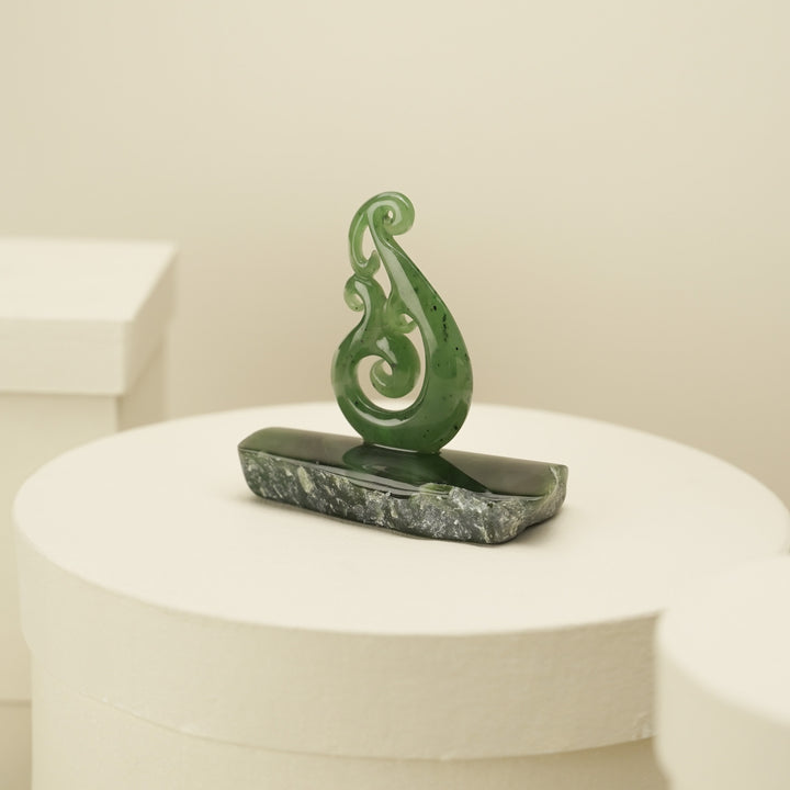 Small Greenstone Quad Koru Sculpture