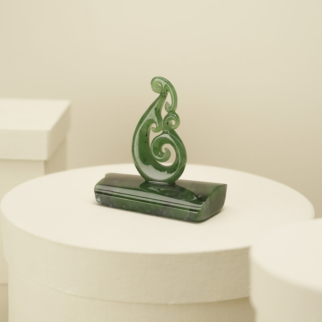 Small Greenstone Quad Koru Sculpture