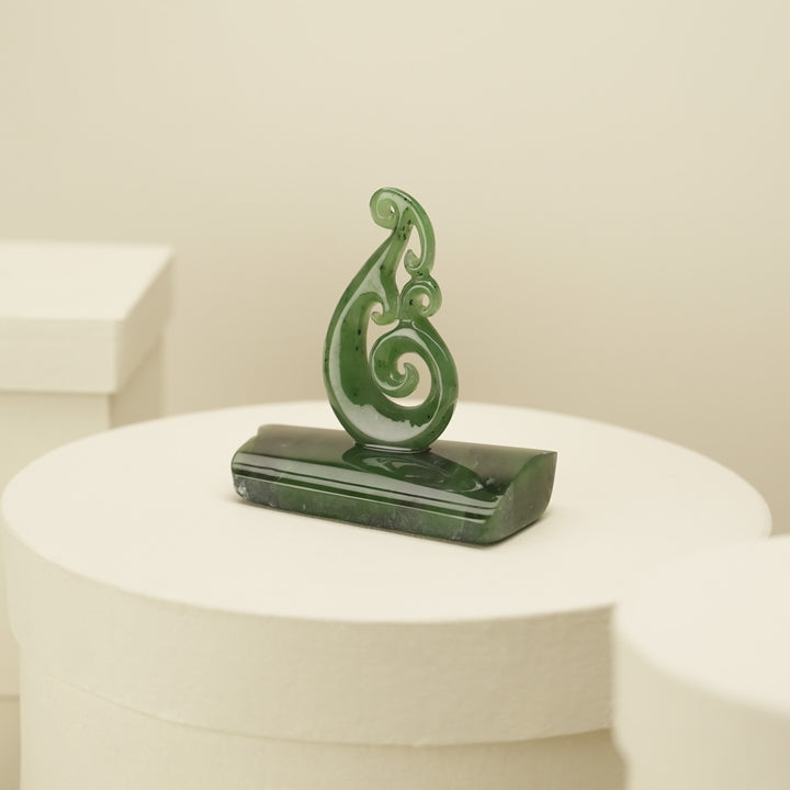 Small Greenstone Quad Koru Sculpture