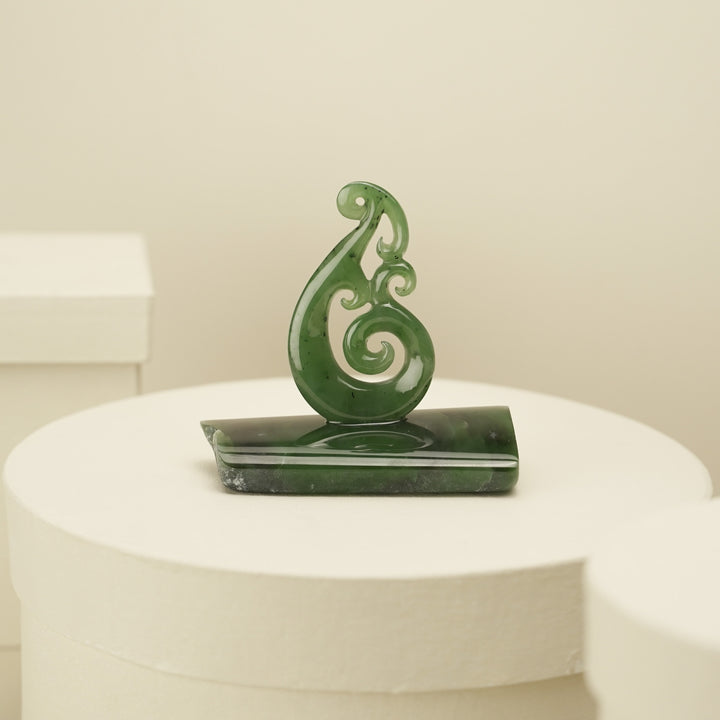 Small Greenstone Quad Koru Sculpture