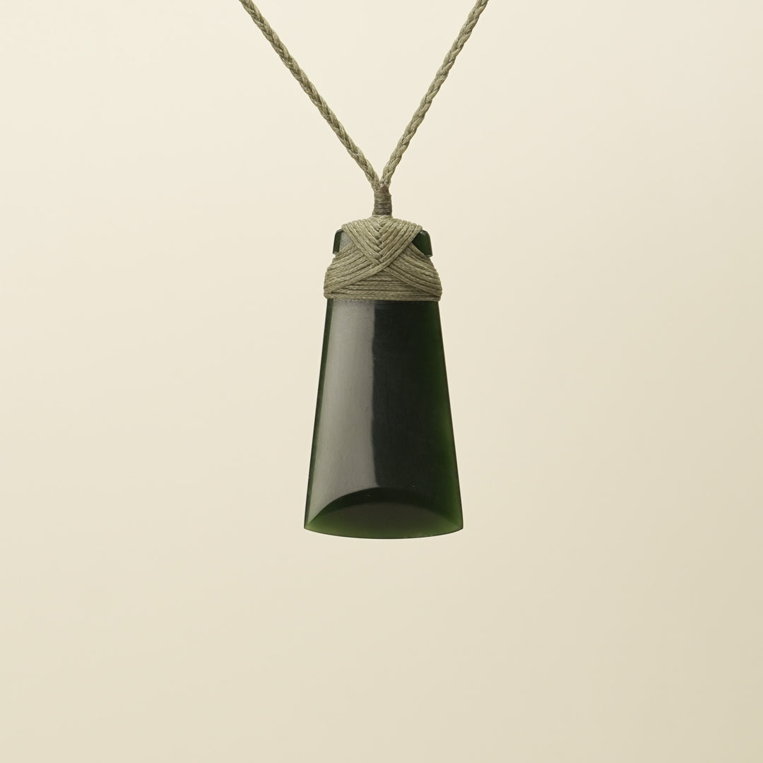Medium Large Kawakawa Toki Pounamu Pendant Khaki Binding
