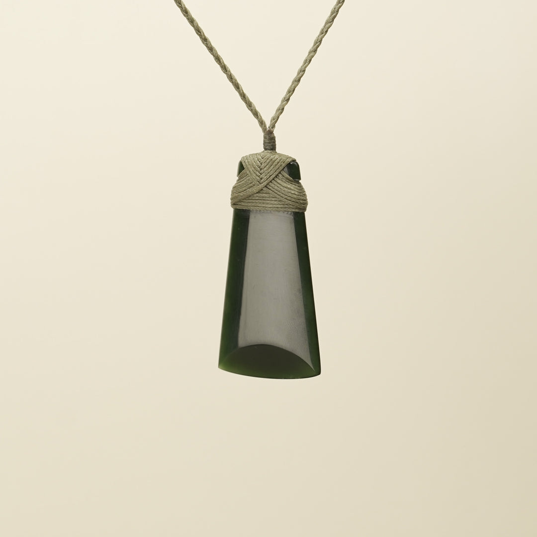 Medium Large Kawakawa Toki Pounamu Pendant Khaki Binding