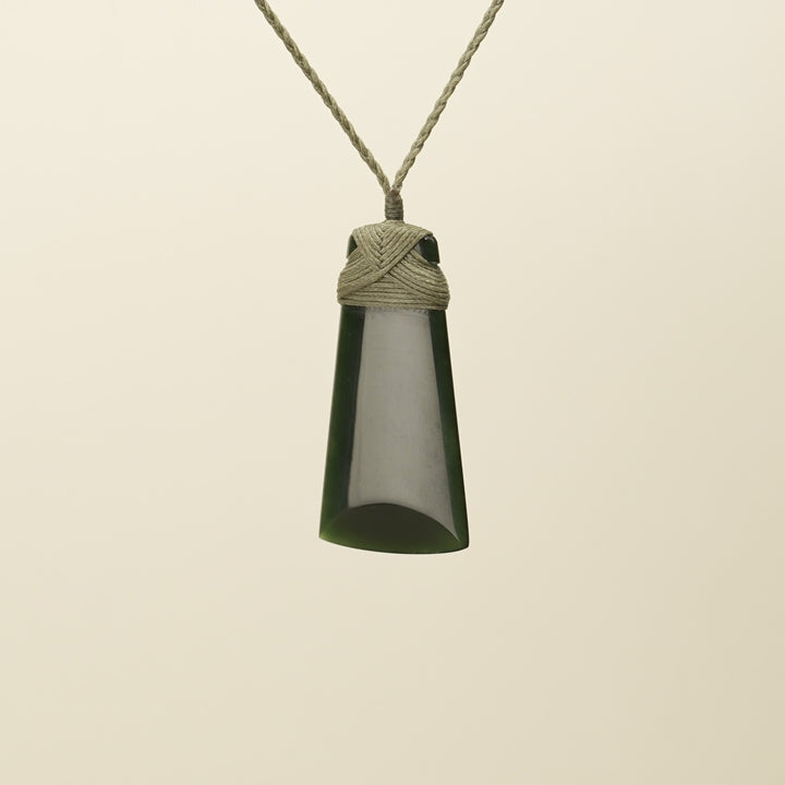 Medium Large Kawakawa Toki Pounamu Pendant Khaki Binding