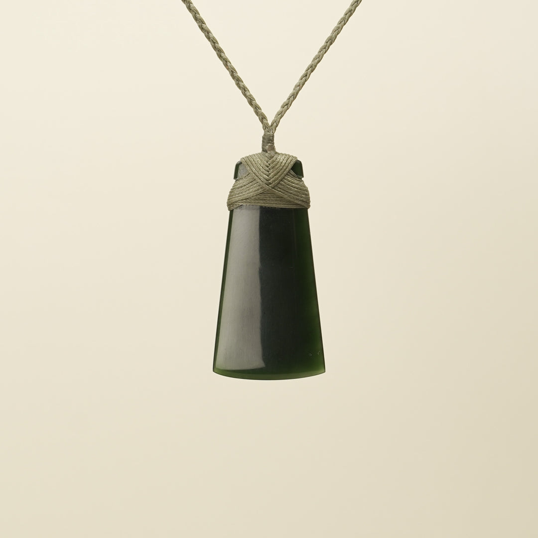 Medium Large Kawakawa Toki Pounamu Pendant Khaki Binding