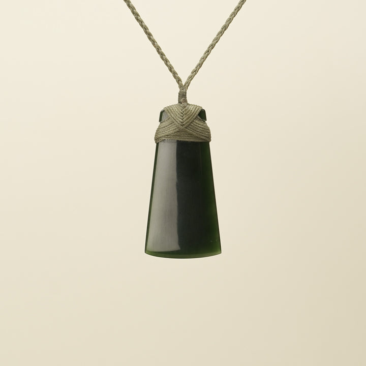 Medium Large Kawakawa Toki Pounamu Pendant Khaki Binding