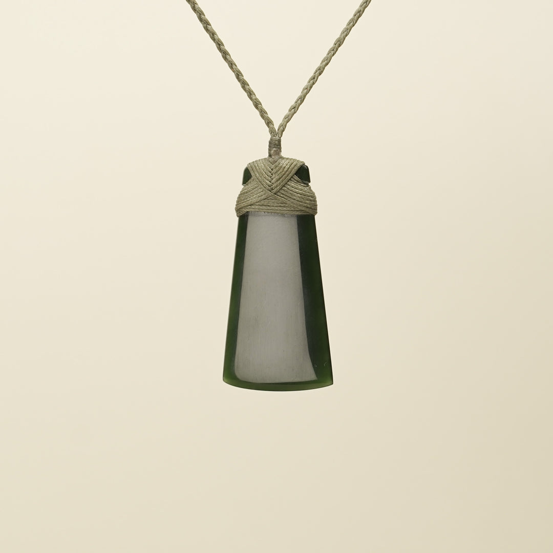 Medium Large Kawakawa Toki Pounamu Pendant Khaki Binding