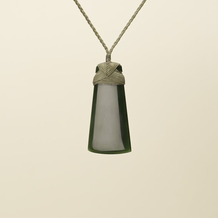 Medium Large Kawakawa Toki Pounamu Pendant Khaki Binding