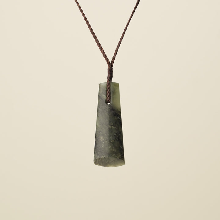 Toki Kōkopu Pounamu Medium Large Pendant, Brown Binding