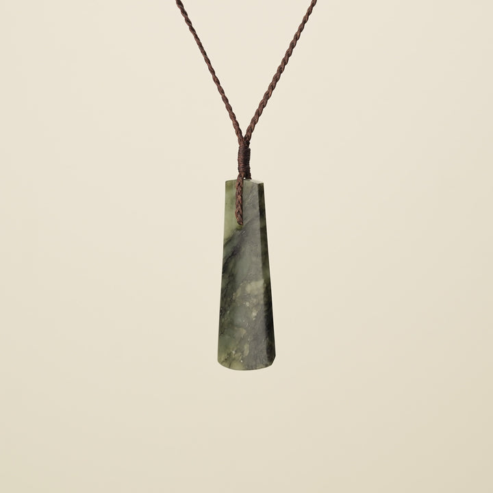 Toki Kōkopu Pounamu Medium Large Pendant, Brown Binding