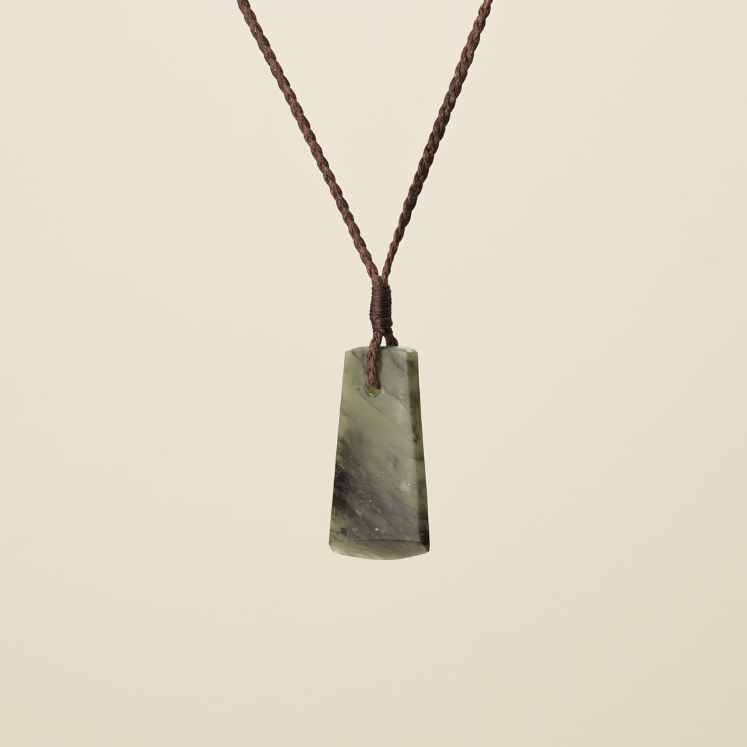 Toki Kōkopu Pounamu Small Pendant, Brown Binding