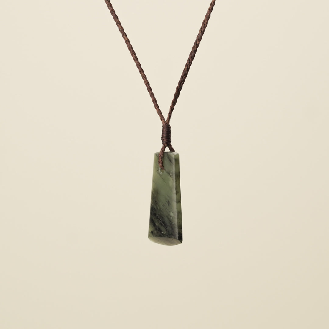 Toki Kōkopu Pounamu Small Pendant, Brown Binding