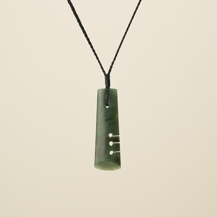 Notched Toki Kawakawa Pounamu Medium Pendant, Black Binding