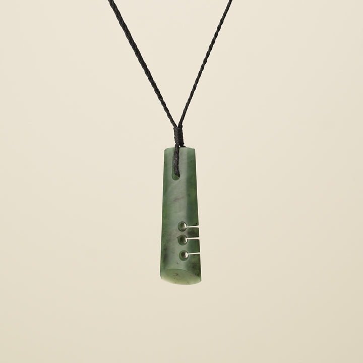 Notched Toki Kawakawa Pounamu Medium Pendant, Black Binding