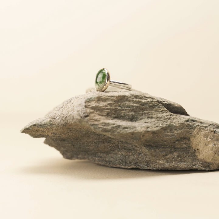 9K Gold Flower Pounamu Ring with Sterling Silver Band