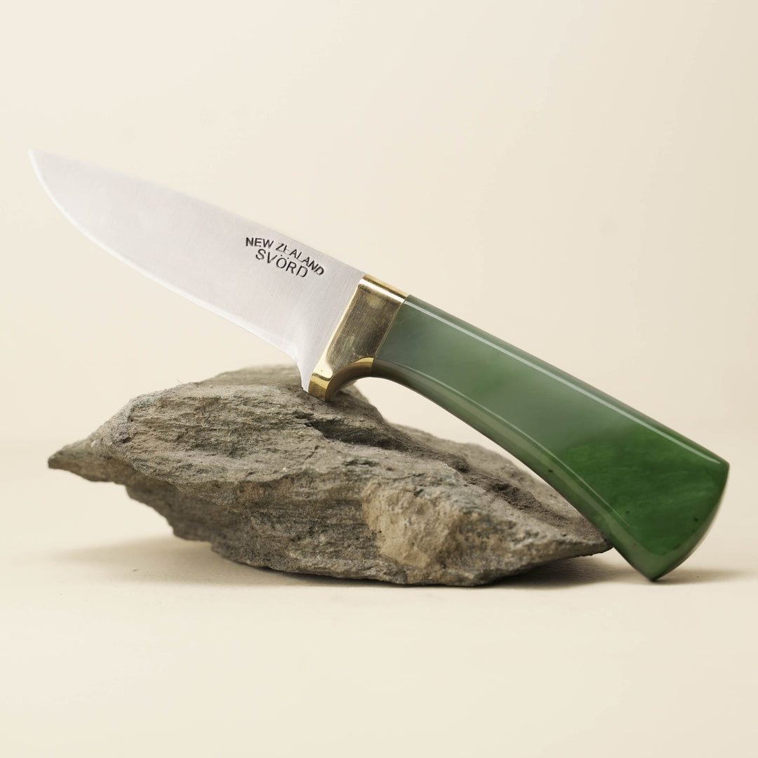 Pounamu Handle Drop Point Carbon Steel Knife