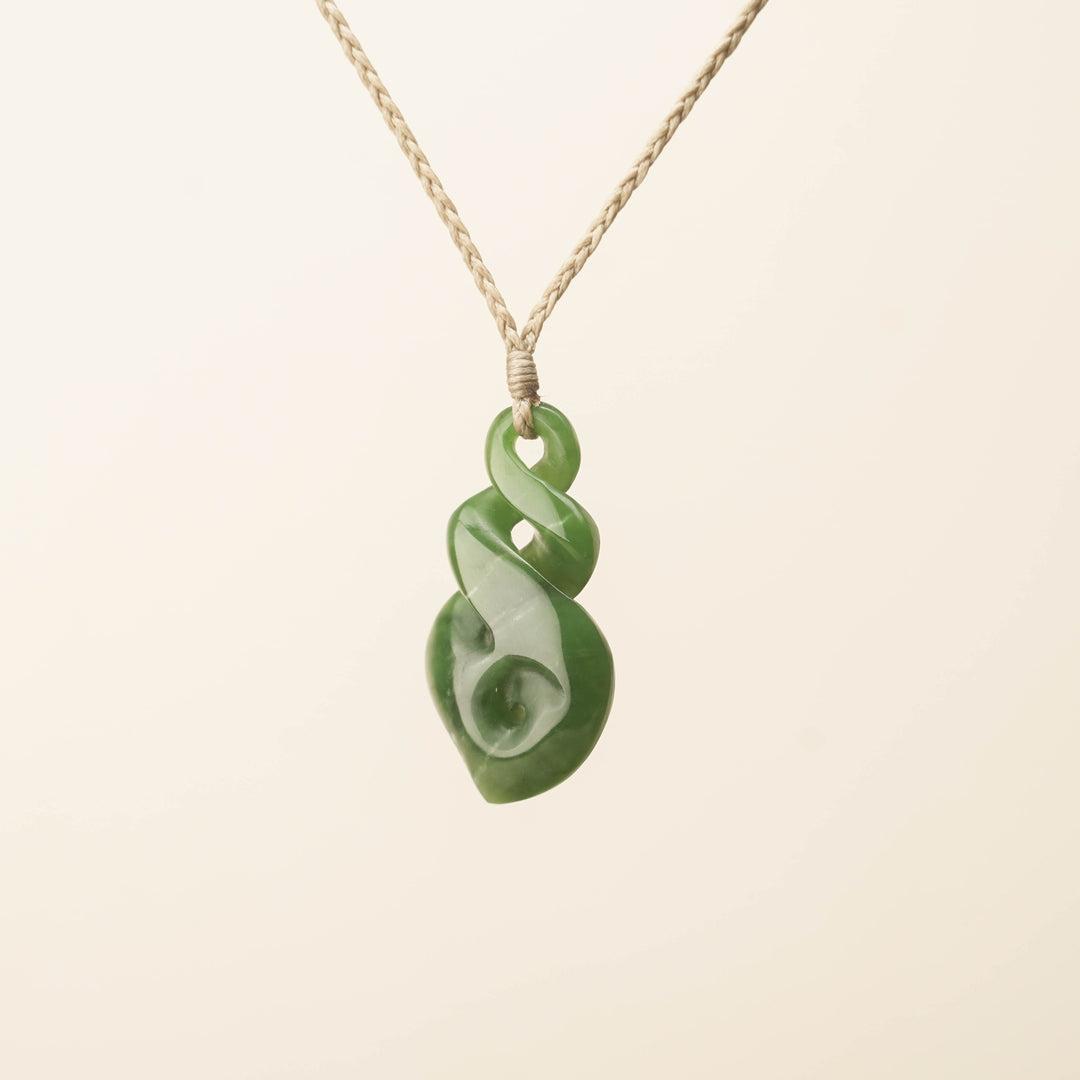 Kahurangi Pikorua Koru Pounamu Pendant, Tan Binding