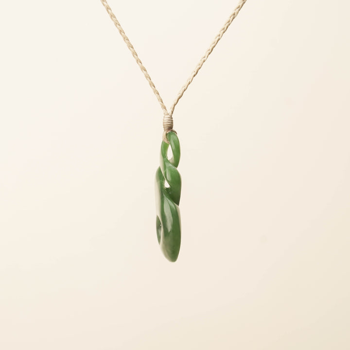 Kahurangi Pikorua Koru Pounamu Pendant, Tan Binding