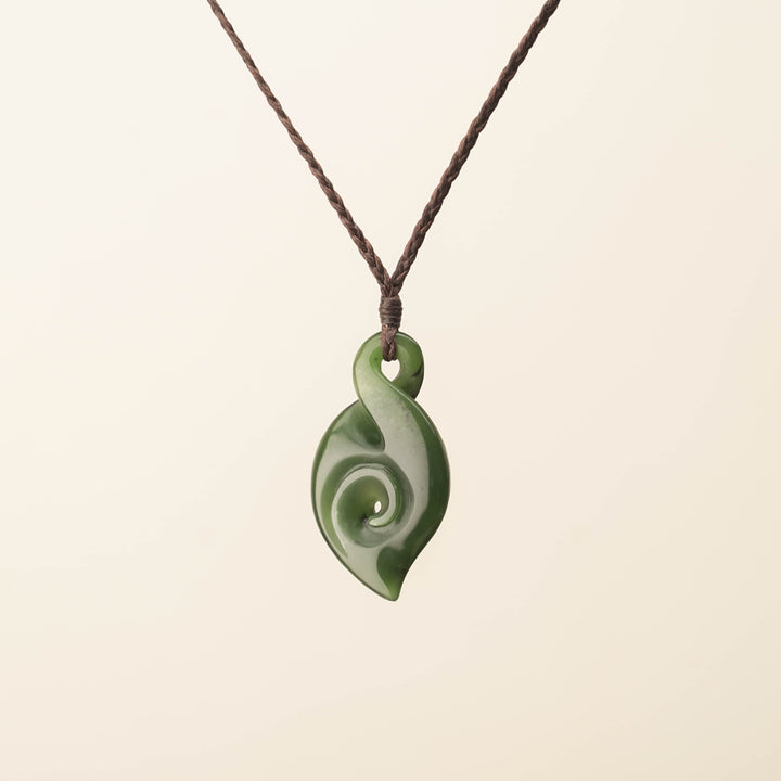 Kahurangi Pikorua Koru Pounamu Pendant, Brown Binding