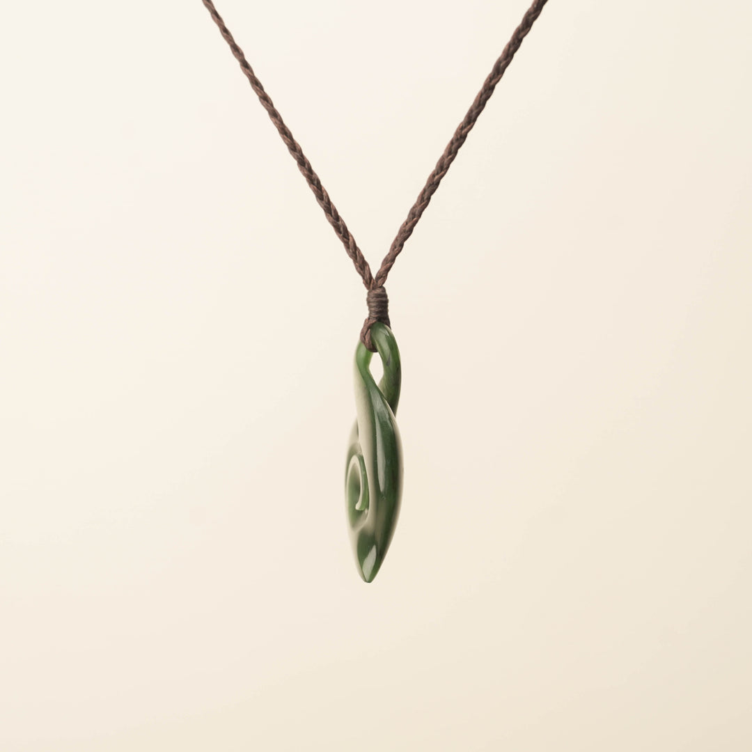 Kahurangi Pikorua Koru Pounamu Pendant, Brown Binding