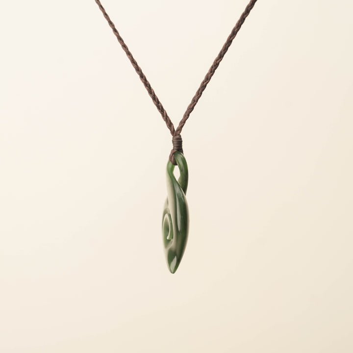 Kahurangi Pikorua Koru Pounamu Pendant, Brown Binding