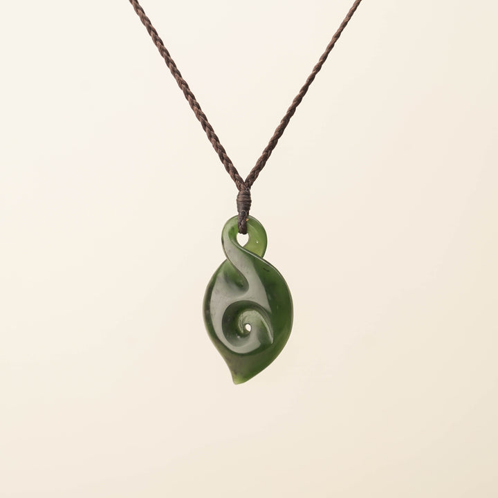 Kahurangi Pikorua Koru Pounamu Pendant, Brown Binding