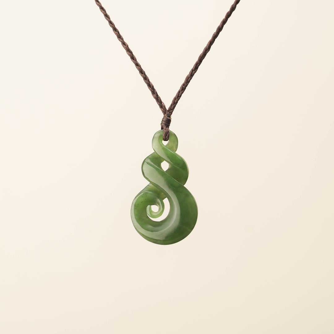 Kahurangi Pikorua Koru Pounamu Pendant, Brown Binding