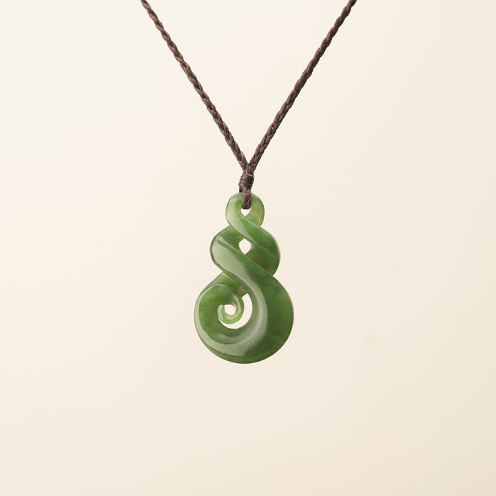 Kahurangi Pikorua Koru Pounamu Pendant, Brown Binding