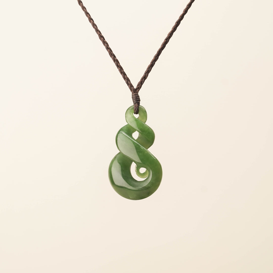 Kahurangi Pikorua Koru Pounamu Pendant, Brown Binding