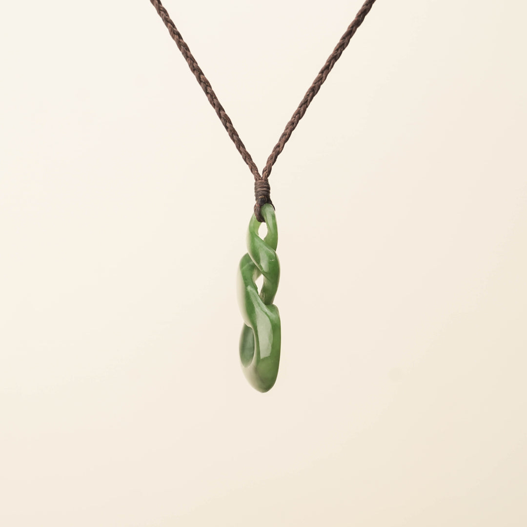 Kahurangi Pikorua Koru Pounamu Pendant, Brown Binding