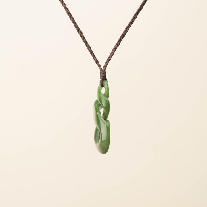 Kahurangi Pikorua Koru Pounamu Pendant, Brown Binding