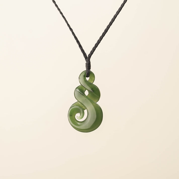Kahurangi Pikorua Koru Pounamu Pendant, Black Binding