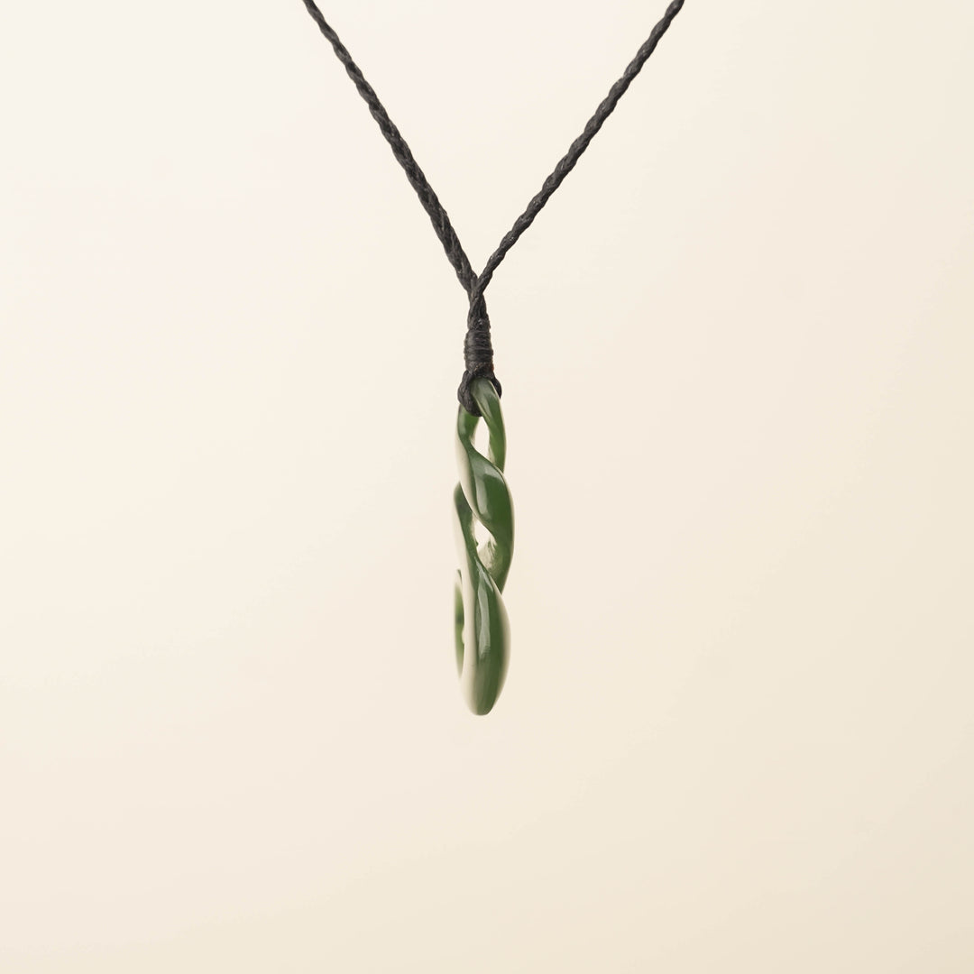 Kahurangi Pikorua Koru Pounamu Pendant, Black Binding