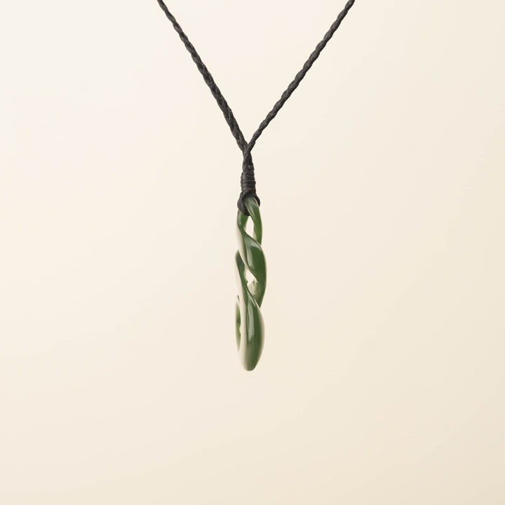 Kahurangi Pikorua Koru Pounamu Pendant, Black Binding