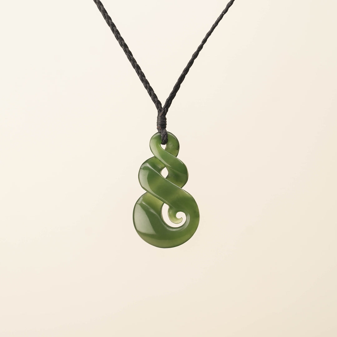 Kahurangi Pikorua Koru Pounamu Pendant, Black Binding