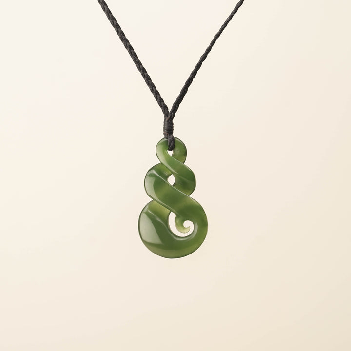 Kahurangi Pikorua Koru Pounamu Pendant, Black Binding