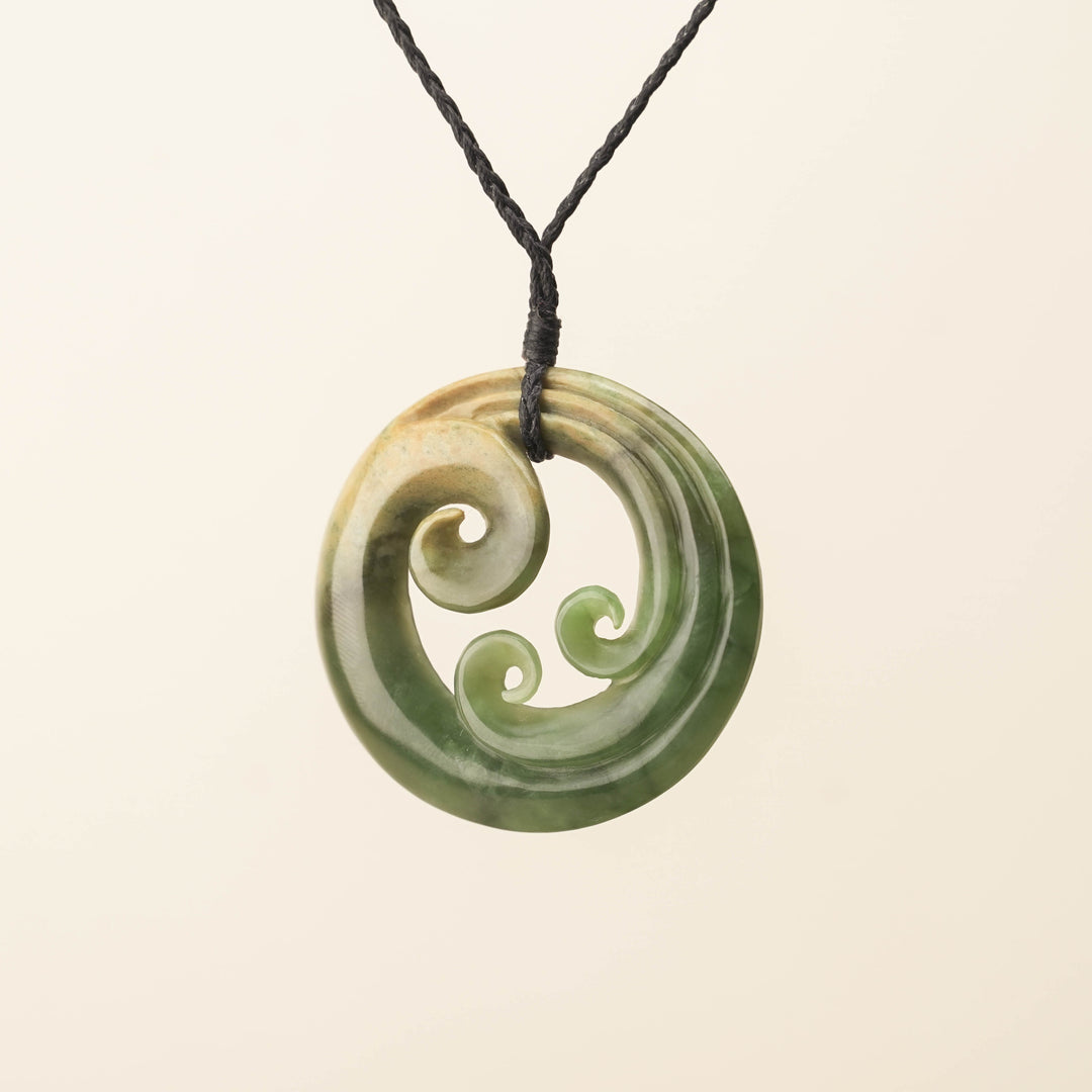 Flower Porowhita Triple Koru Pounamu Large Pendant