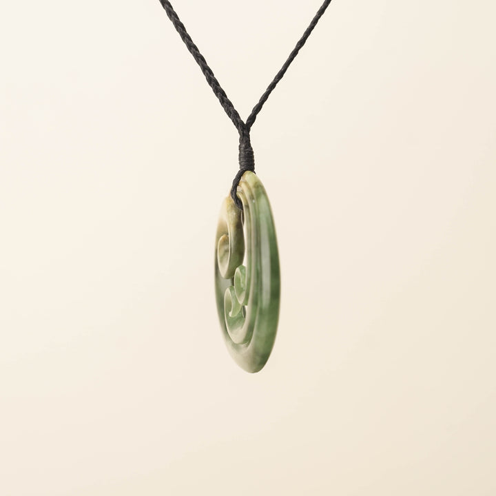 Flower Porowhita Triple Koru Pounamu Large Pendant