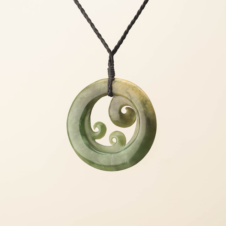 Flower Porowhita Triple Koru Pounamu Large Pendant