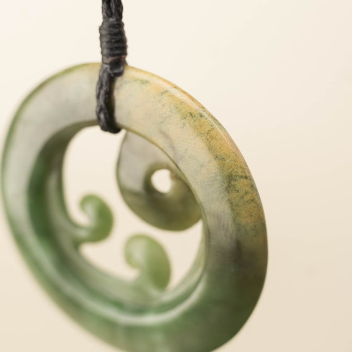 Flower Porowhita Triple Koru Pounamu Large Pendant
